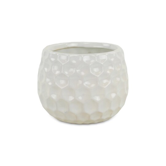 Contemporary Home Living; Contemporary Home Living 4.25" White Round Hexagonal Glazed Planter Pot; Category:Planters & Containers; Image:1
